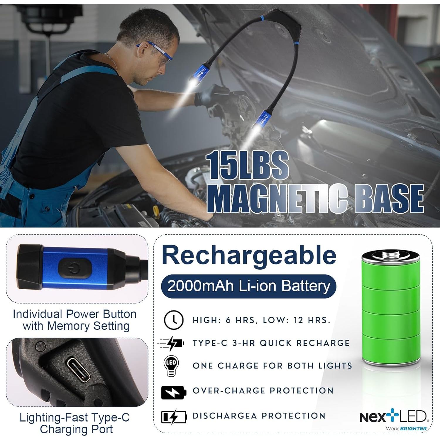 Luz de Trabajo de Cuello Recargable NextLED NT-6633 IPX4 2000mAh