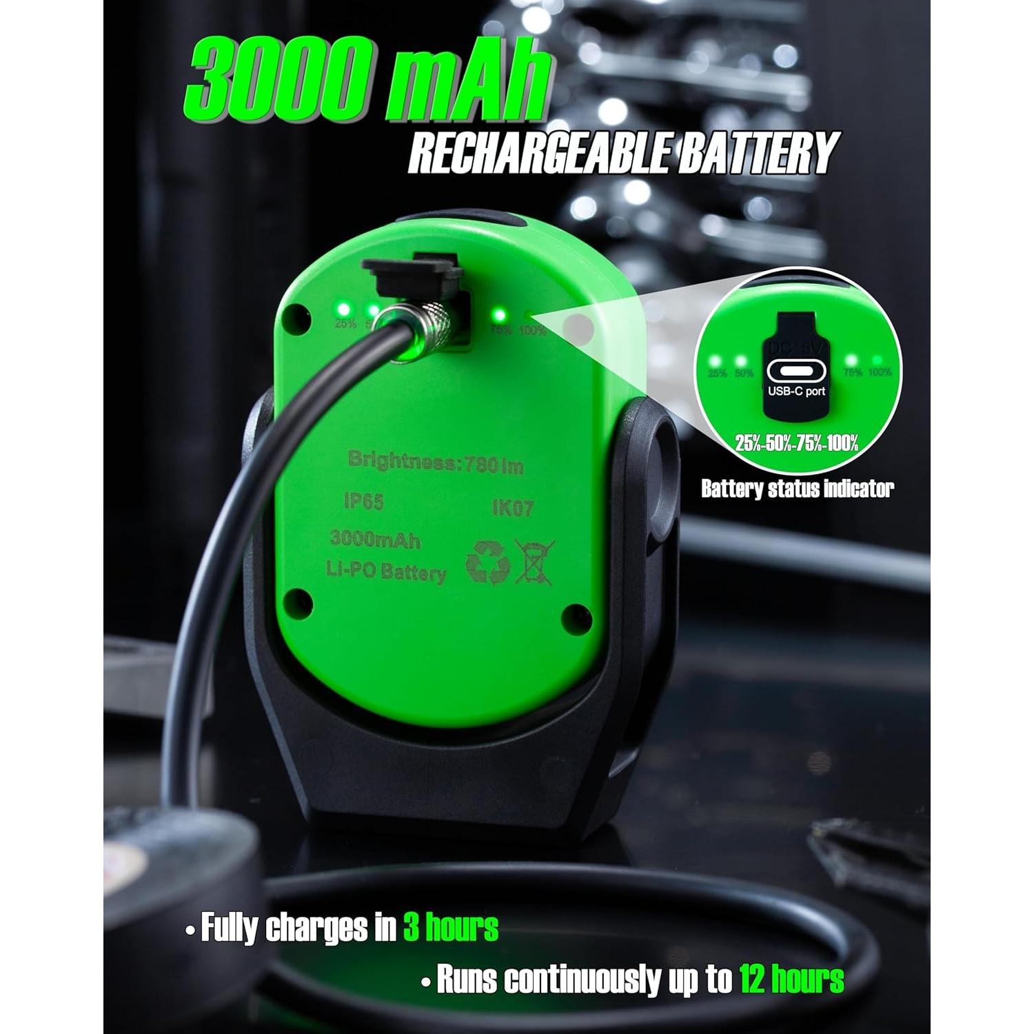 Luz de Trabajo LED Carelite 780 Lúmenes Verde 3 Modos