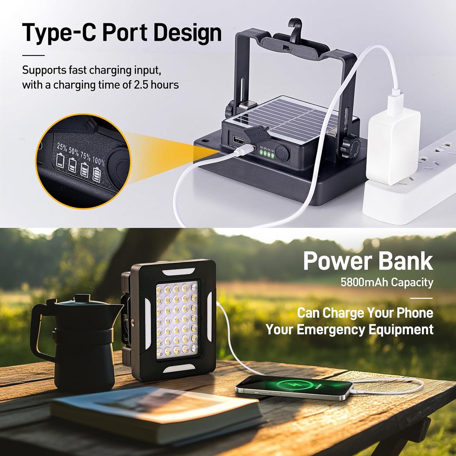 Luz de Camping LED Solar Berzfasa 2000LM IP67 5 Modos