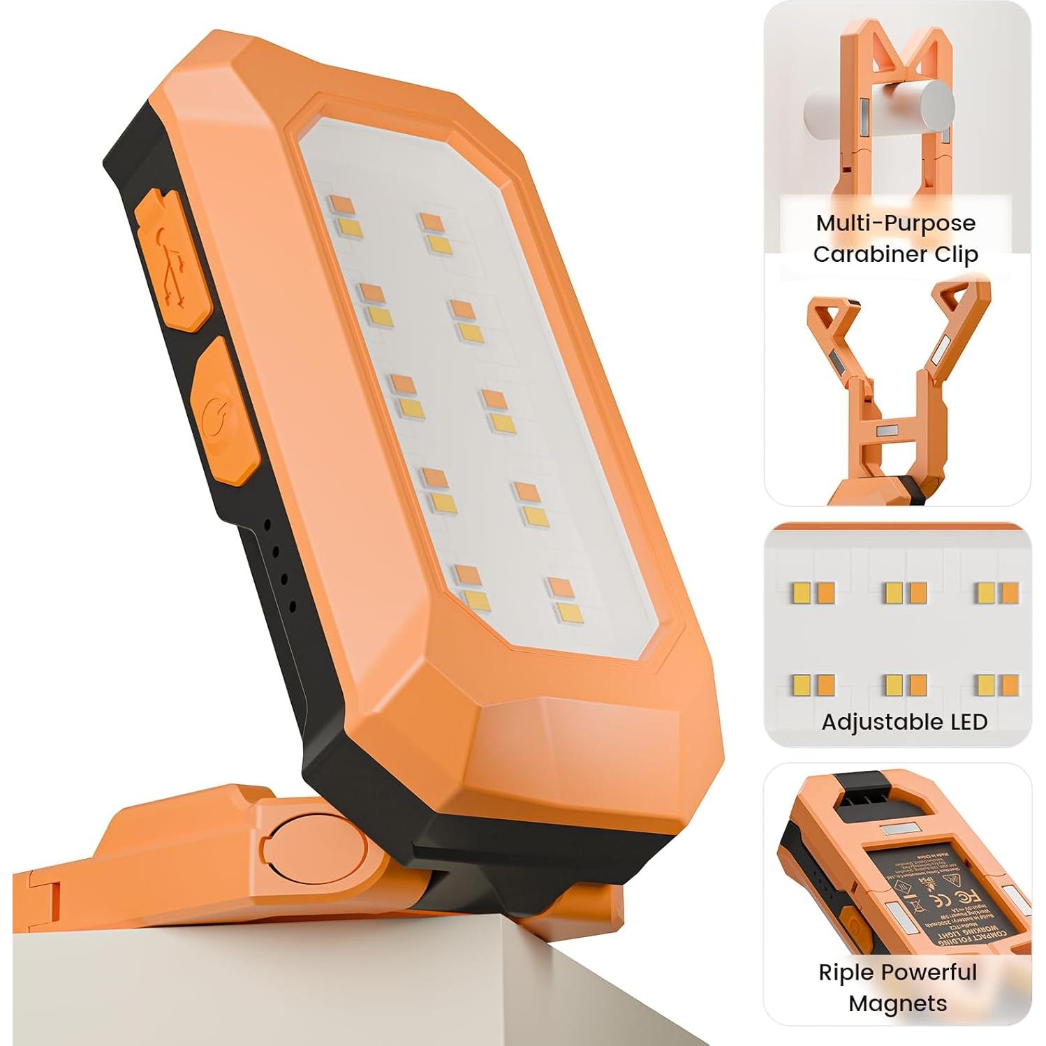 Luz de Trabajo LED Recargable TEVOLE TC2 500 Lúmenes IP54