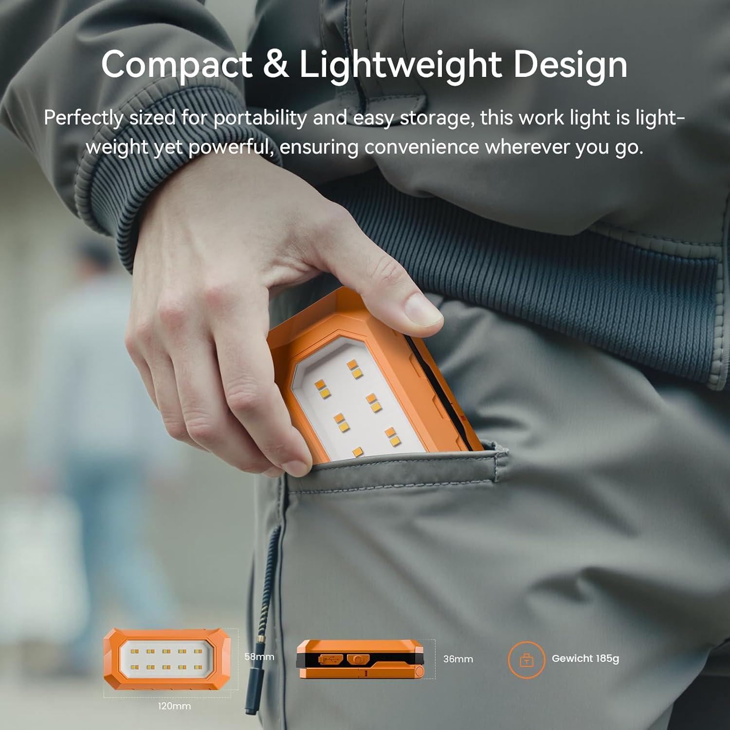 Luz de Trabajo LED Recargable TEVOLE TC2 500 Lúmenes IP54