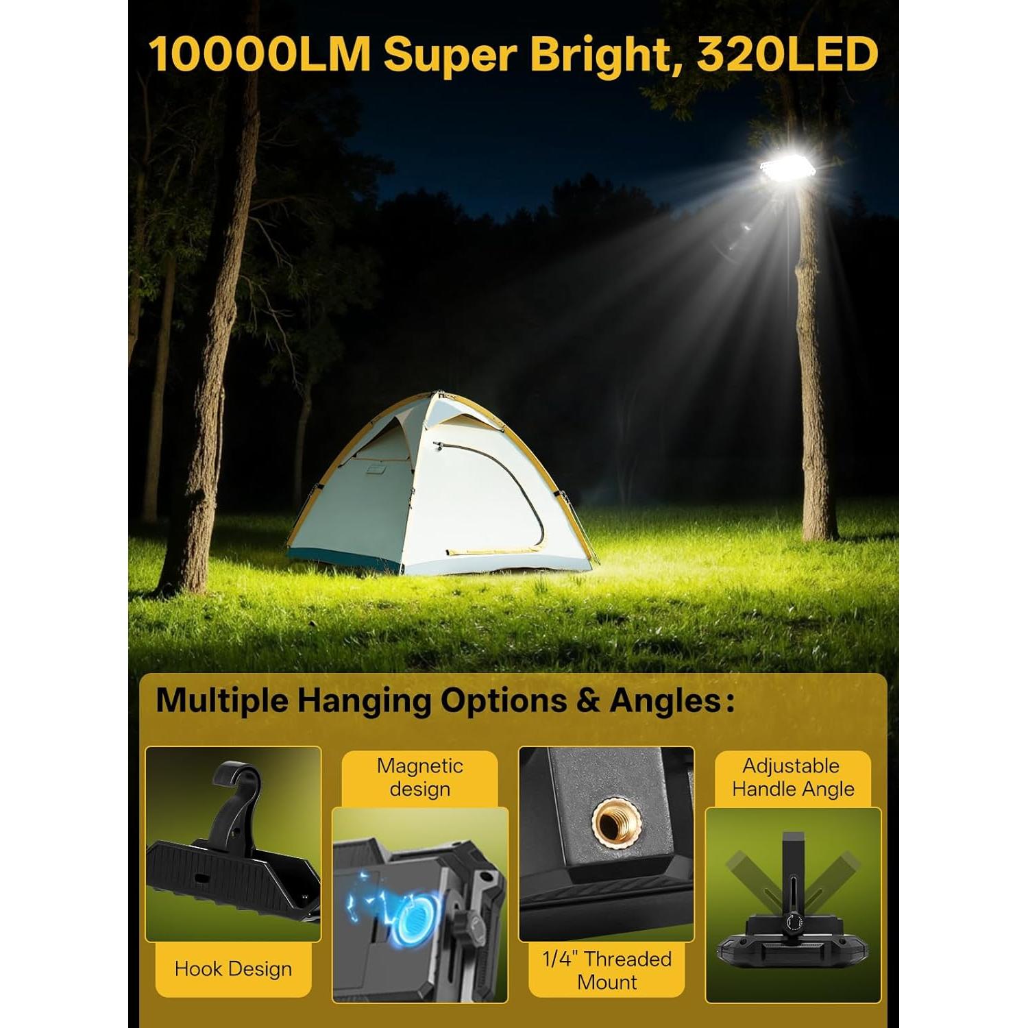 Linterna LED Recargable 12000mAh 10000LM IP65 para Camping