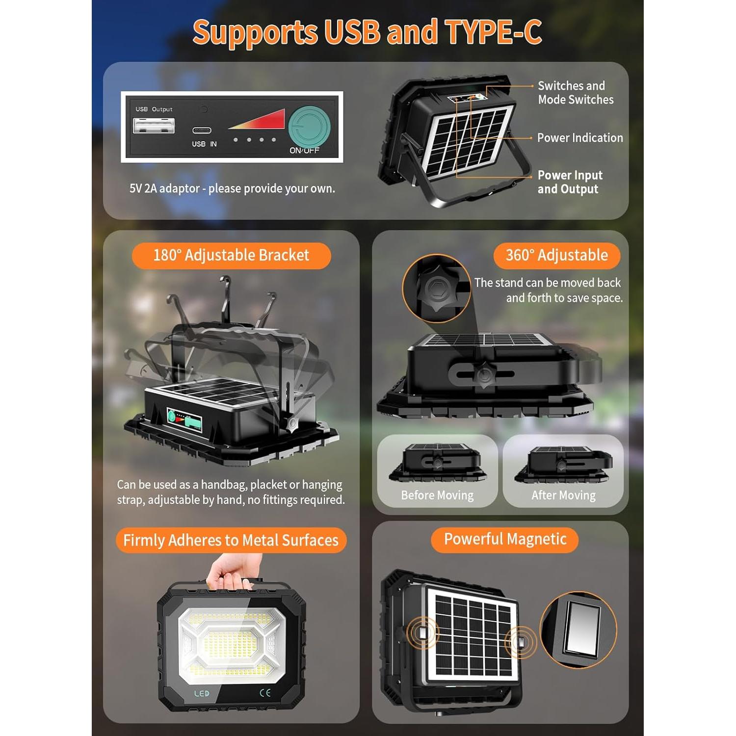 Luz de Trabajo Solar Recargable AKOFUN 200W 16000LM IP66