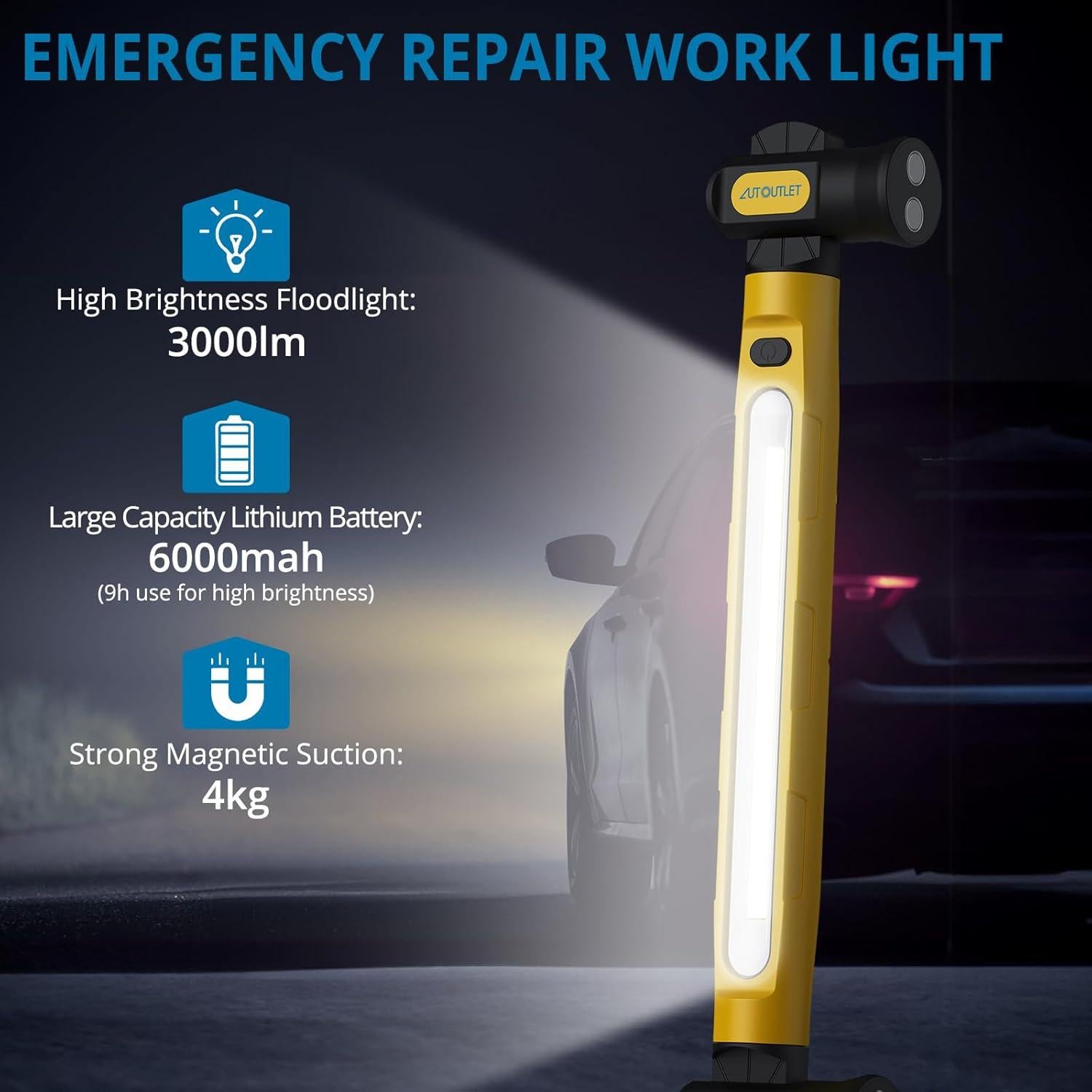 Luz de Trabajo LED AUTOUTLET 3200lm Batería 6000mAh Magnética