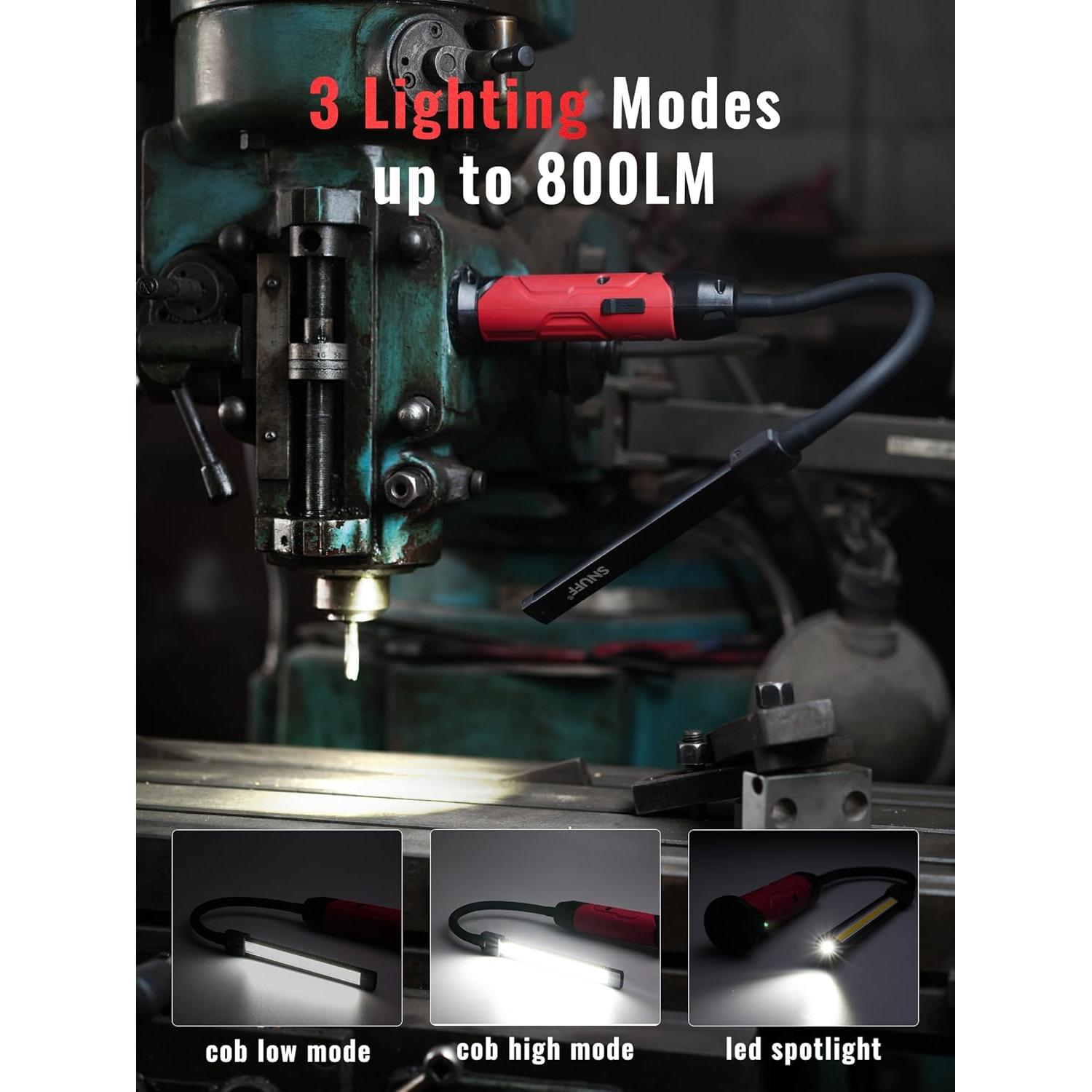 Luz de Trabajo LED Recargable SNUFF 800LM Magnética Cuello Ganso