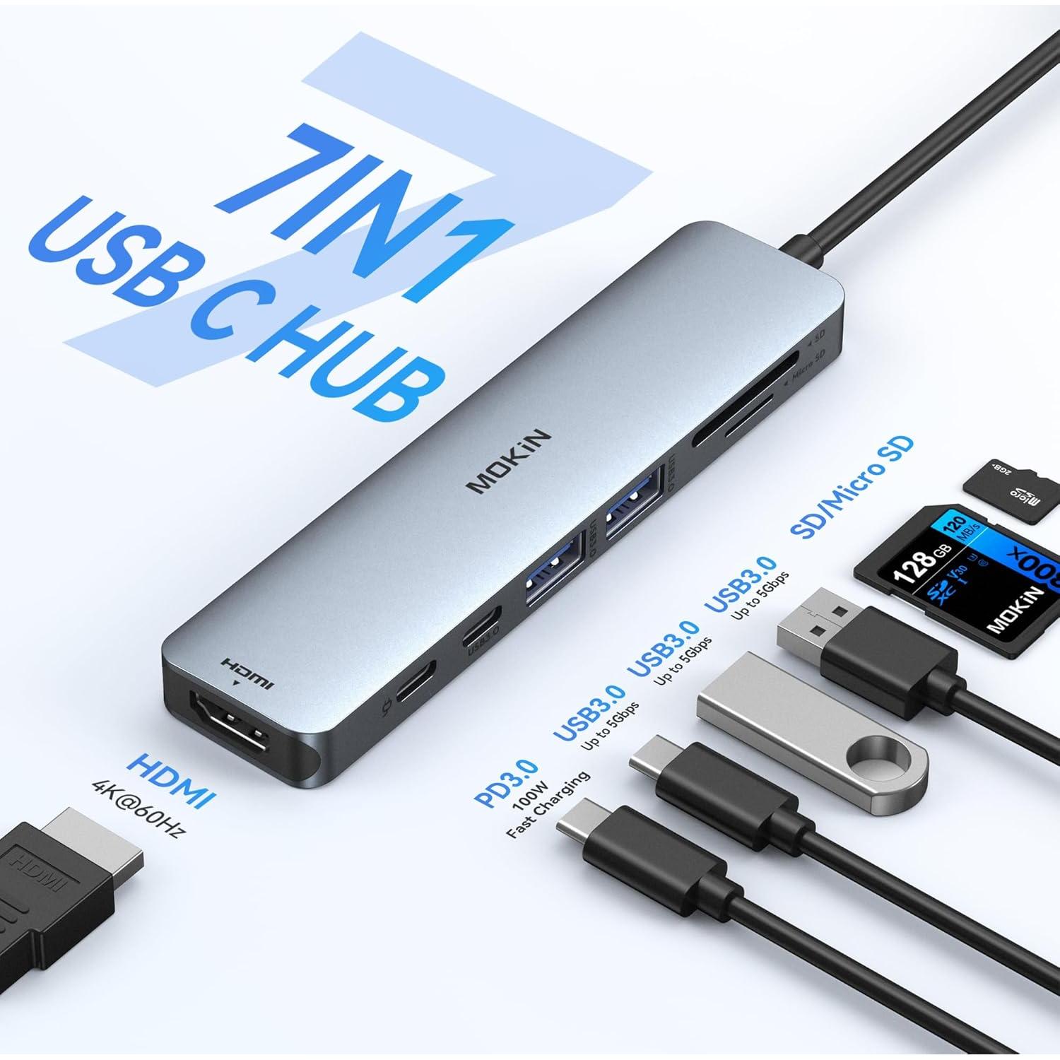 Adaptador Hub HDMI USB C MOKiN 7 en 1 4K 100W para MacBook