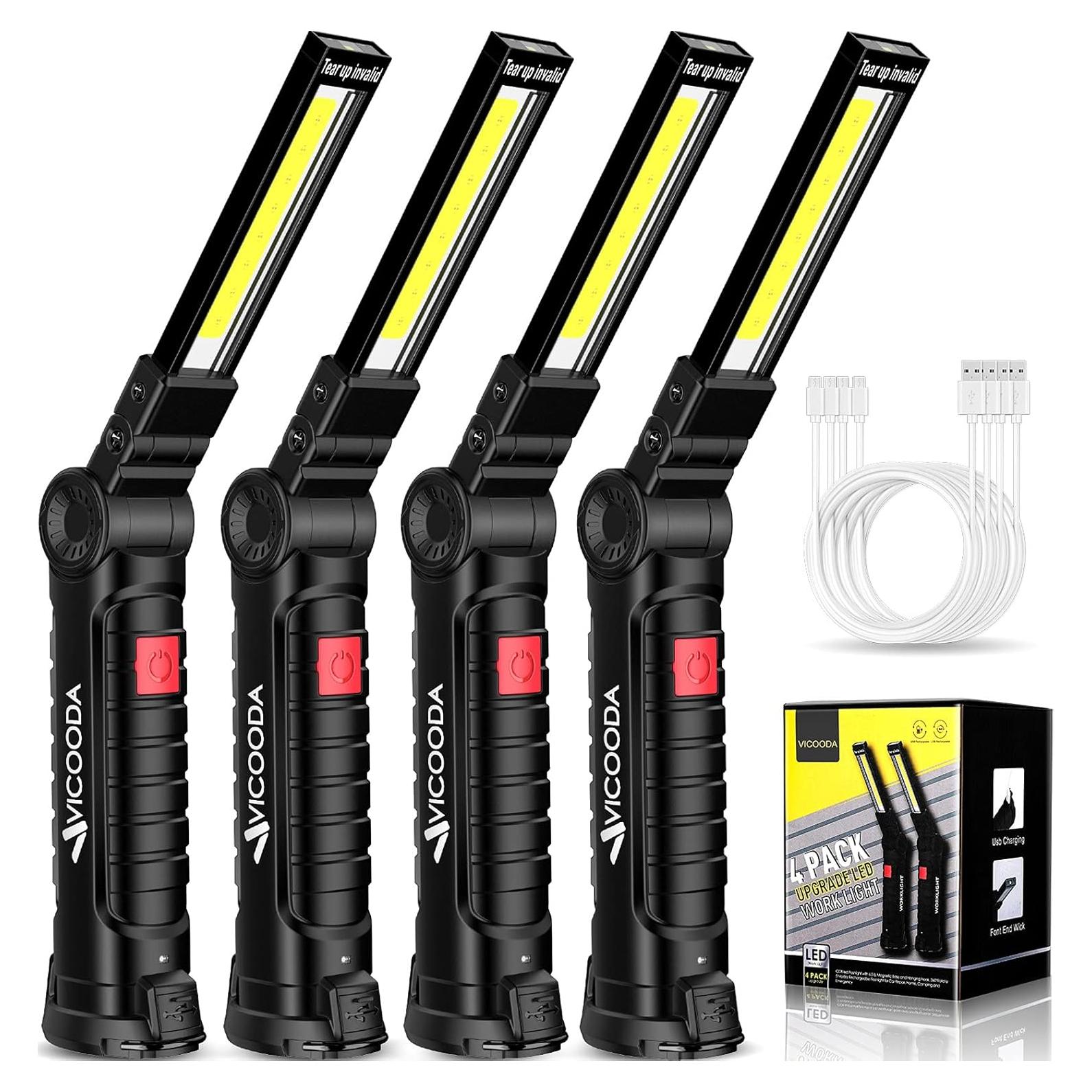 Luz de Trabajo LED VICOODA 4 Paquetes 360° Rotación USB C