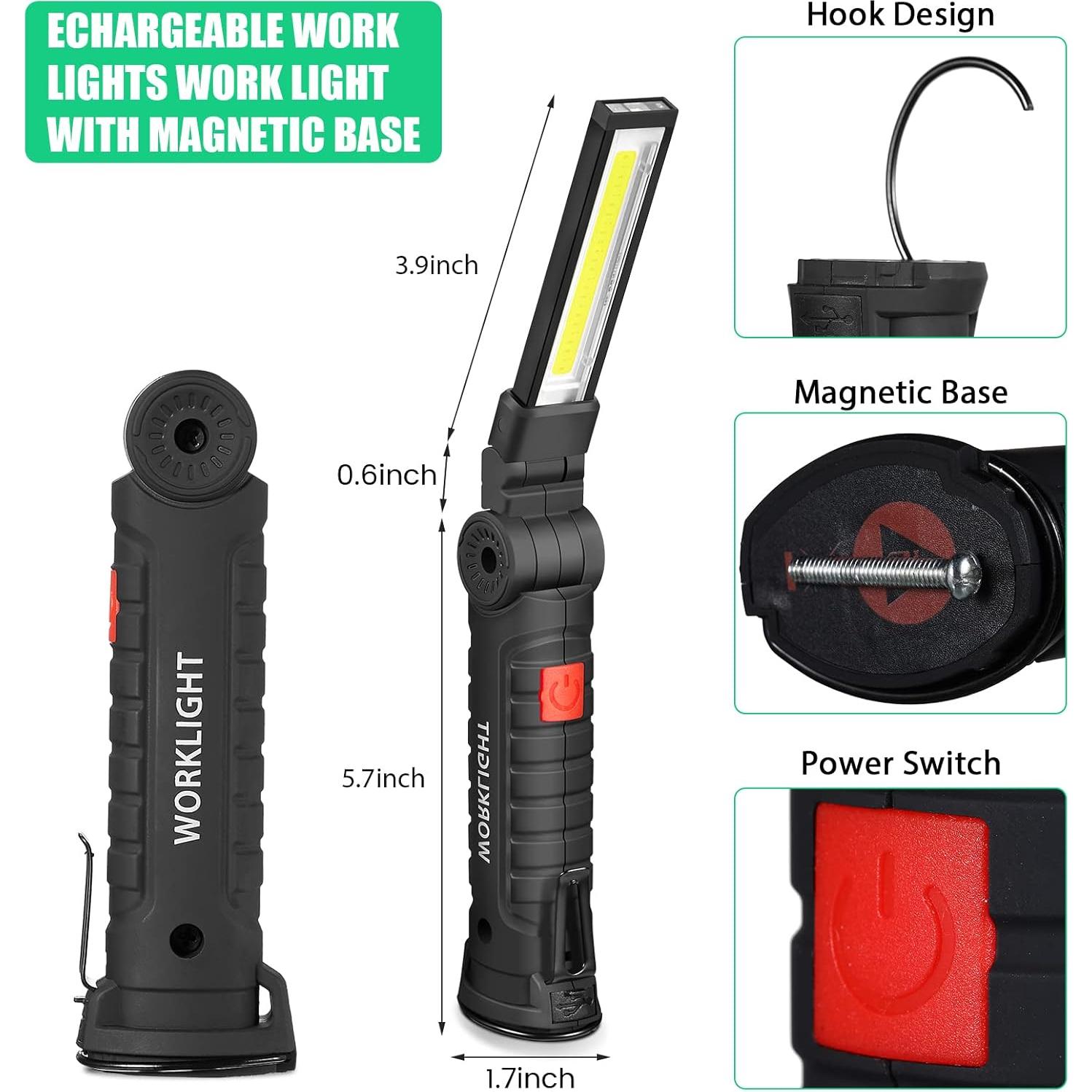 Juego de 6 Linternas LED Tuanse Recargables con Base Magnética