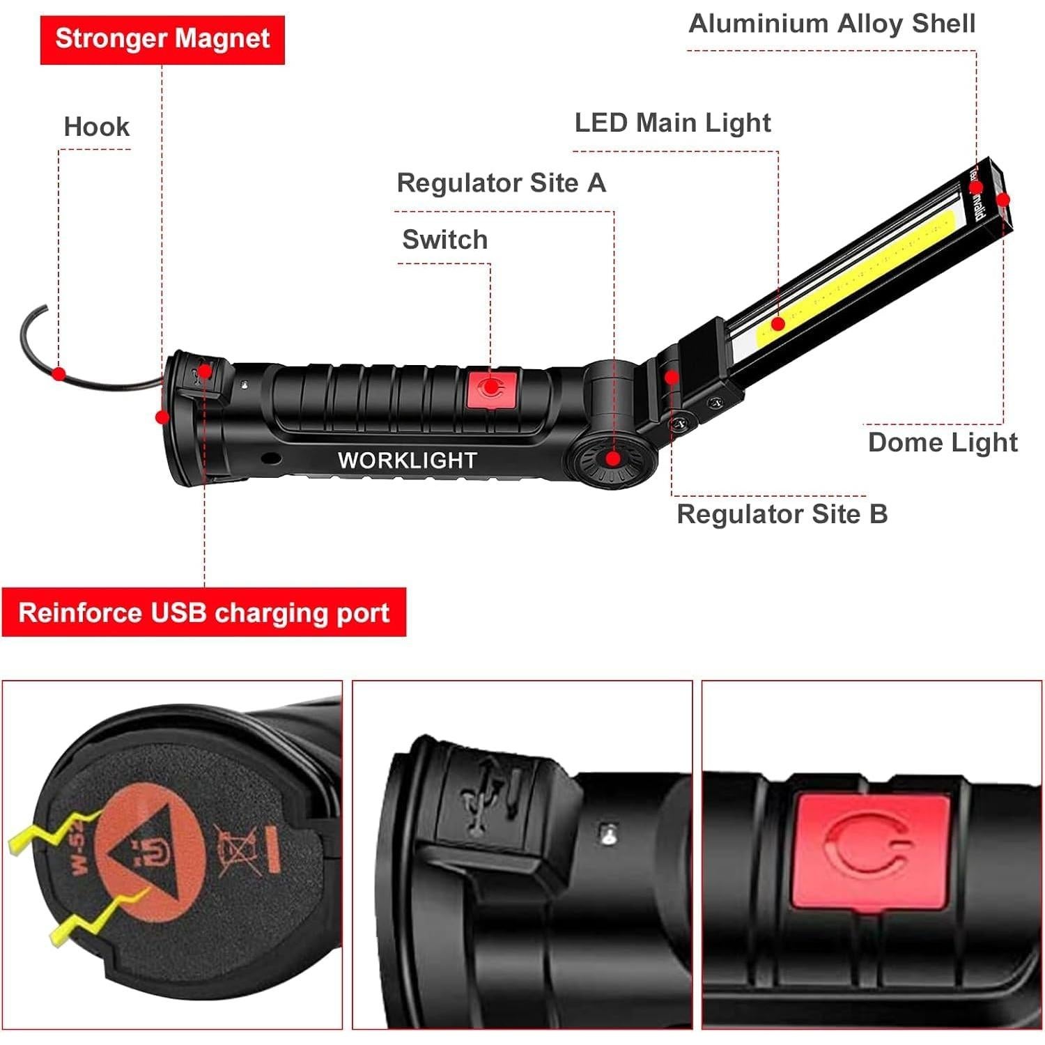 Luz de Trabajo LED Recargable UNUSROOM 3PCS 1200 Lúmenes