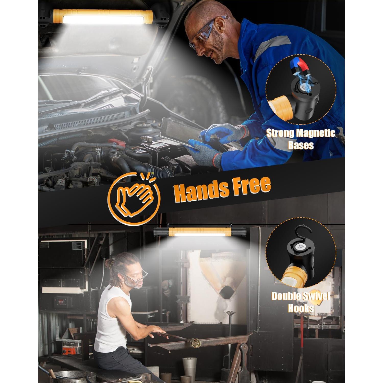 Luz de Trabajo LED Recargable Aboutool 3000LM con Gancho y Base Magnética