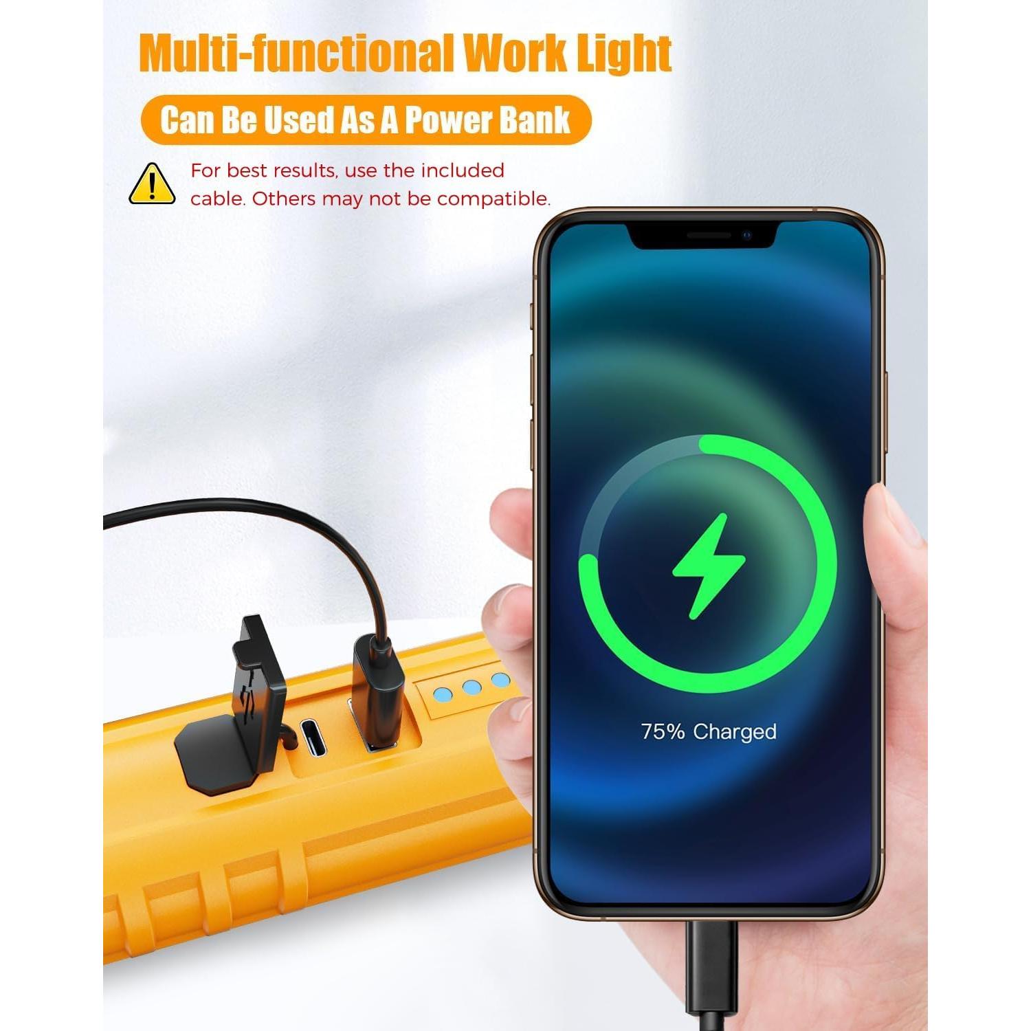 Luz de Trabajo LED Recargable Aboutool 3000LM con Gancho y Base Magnética