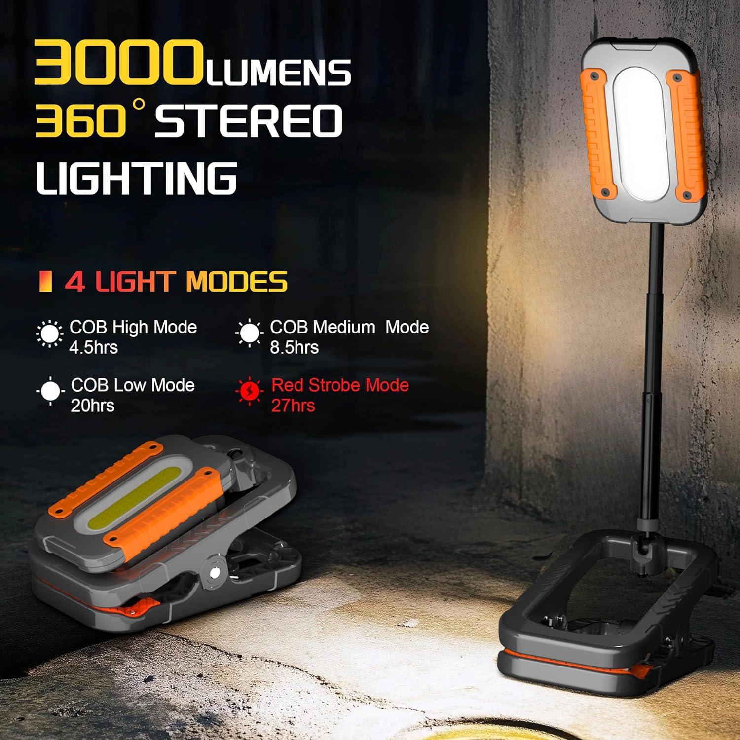 Luz de Trabajo LED Recargable Molrebe 3000LM con Pinza