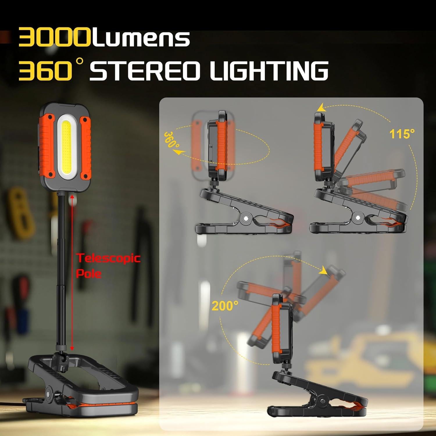 Luz de Trabajo LED Recargable Molrebe 3000LM con Pinza