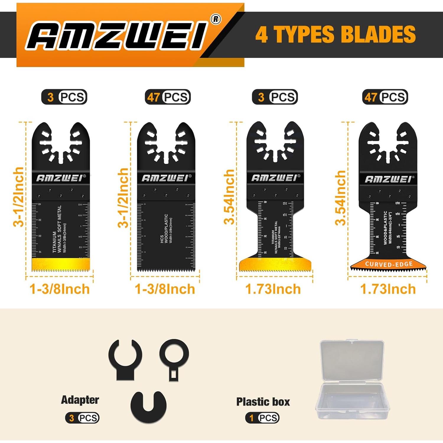 Juego de 100 Cuchillas Oscilantes AMZWEI - Titanio y HCS