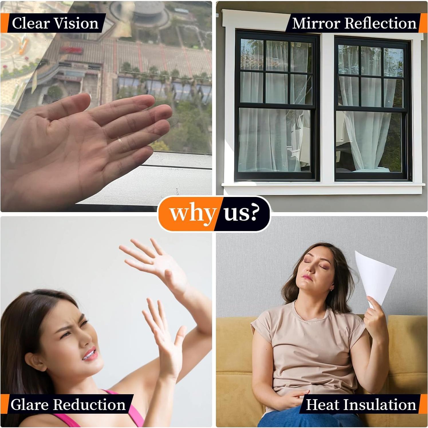 Película de Privacidad Niviy 44.5x199.8cm, Tintado Reflectante UV