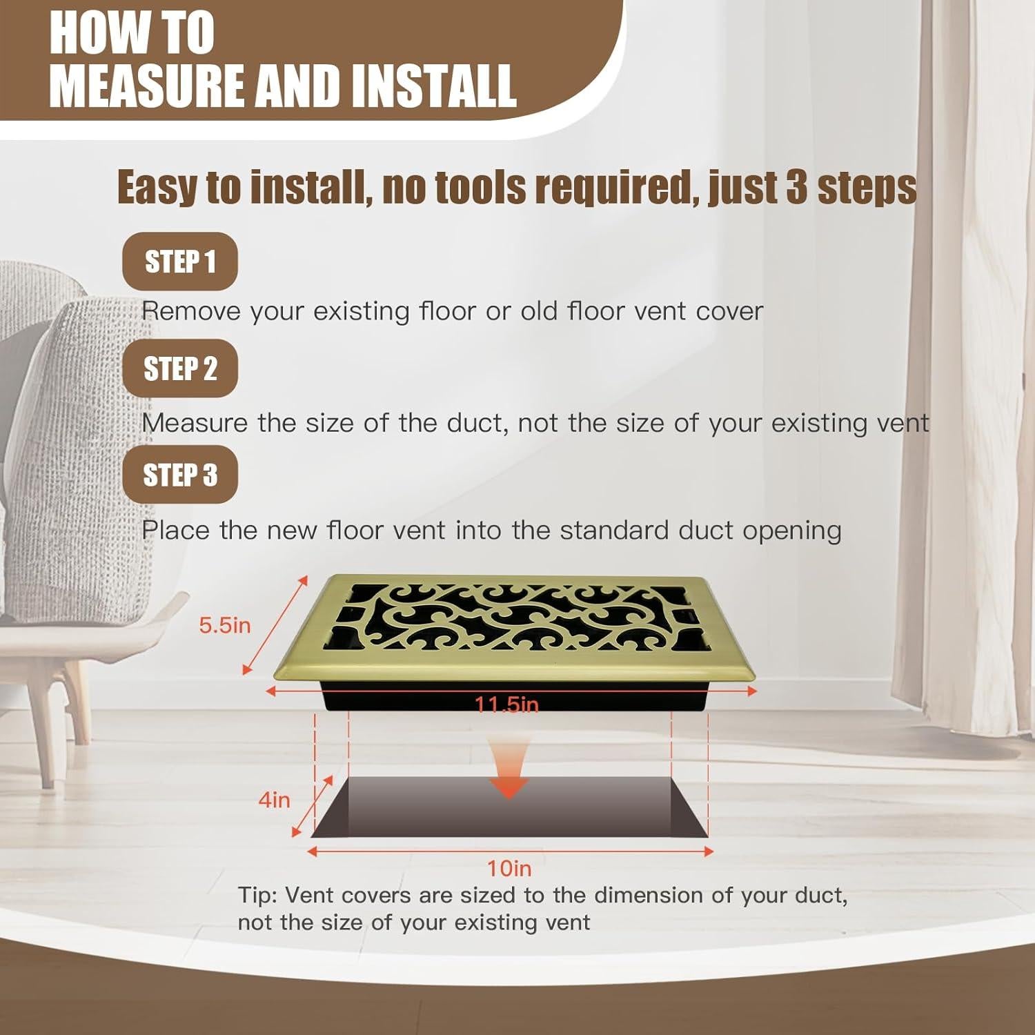 Cubierta de Ventilación de Piso 10x25 cm Jatohome Dorado Cepillado