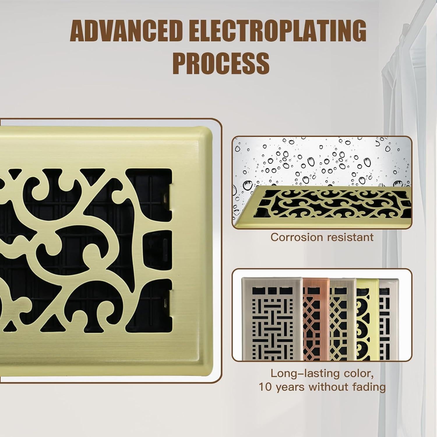 Cubierta de Ventilación de Piso 10x25 cm Jatohome Dorado Cepillado