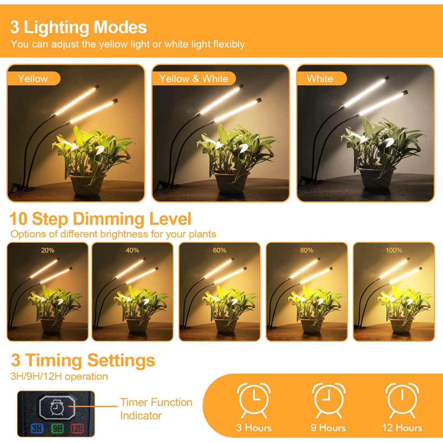 Luz de Crecimiento LED Bseah 10W Espectro Completo 2 Tubos