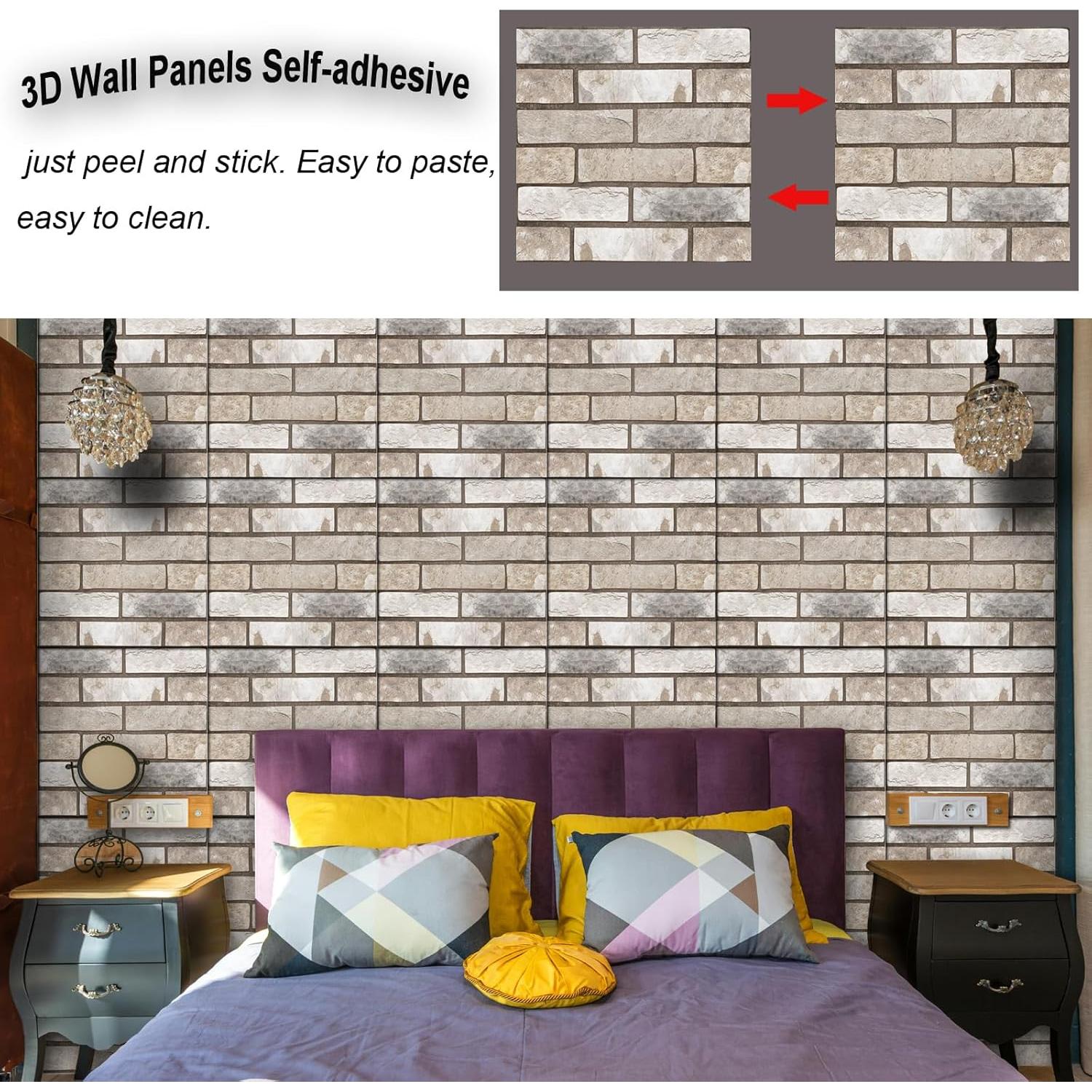 Paneles de Pared 3D Autoadhesivos szgwtk Ladrillo Gris 10 Piezas 30x30cm