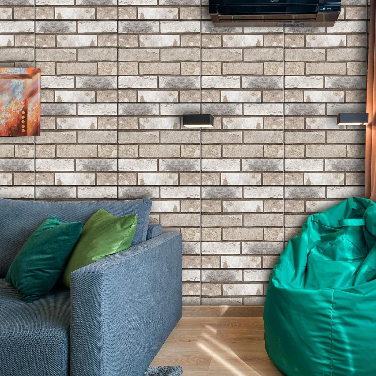 Paneles de Pared 3D Autoadhesivos szgwtk Ladrillo Gris 10 Piezas 30x30cm