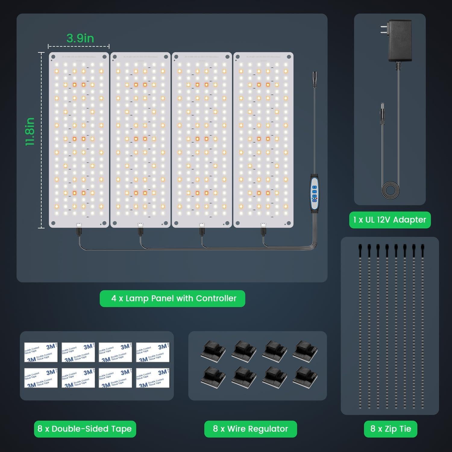 Panel de Luz de Crecimiento Garpsen 4Paneles 40W 552 LEDs