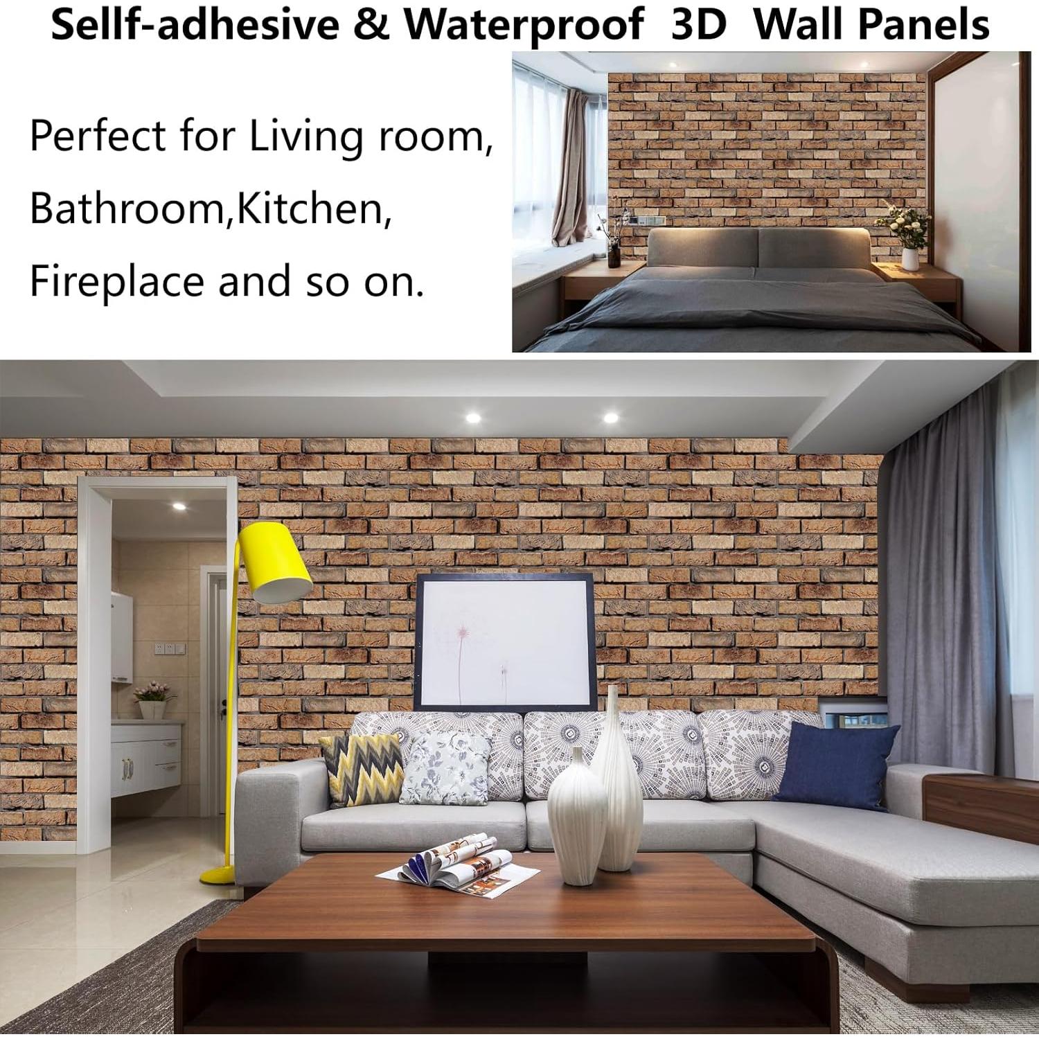 Paneles de Pared 3D Autoadhesivos Veczom Ladrillo Rojo 10 Unidades