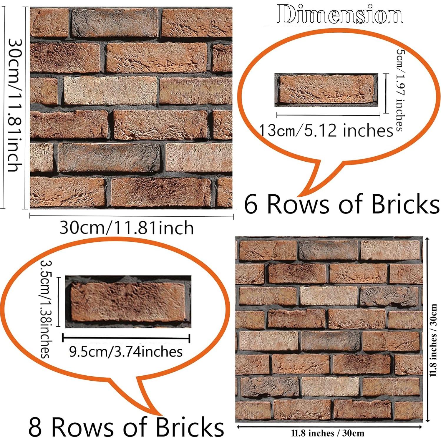 Paneles de Pared 3D Autoadhesivos Veczom Ladrillo Rojo 10 Unidades