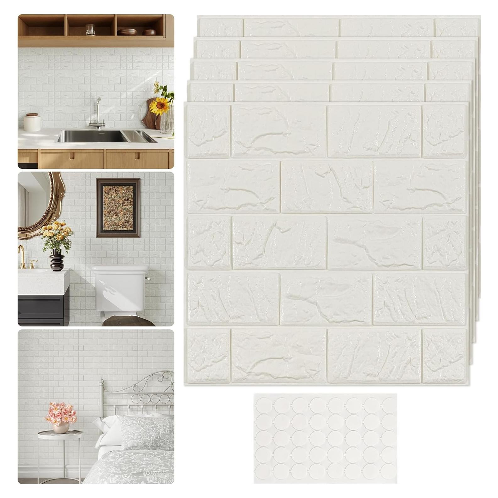 Paneles de Pared 3D Autoadhesivos Abyssaly Blanco 10PCS 30x30cm