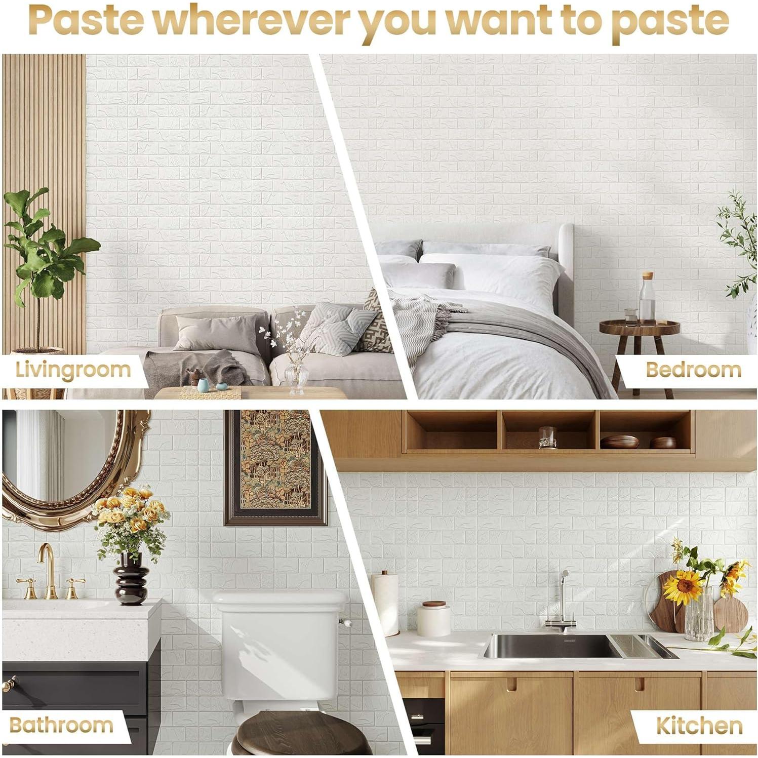 Paneles de Pared 3D Autoadhesivos Abyssaly Blanco 10PCS 30x30cm