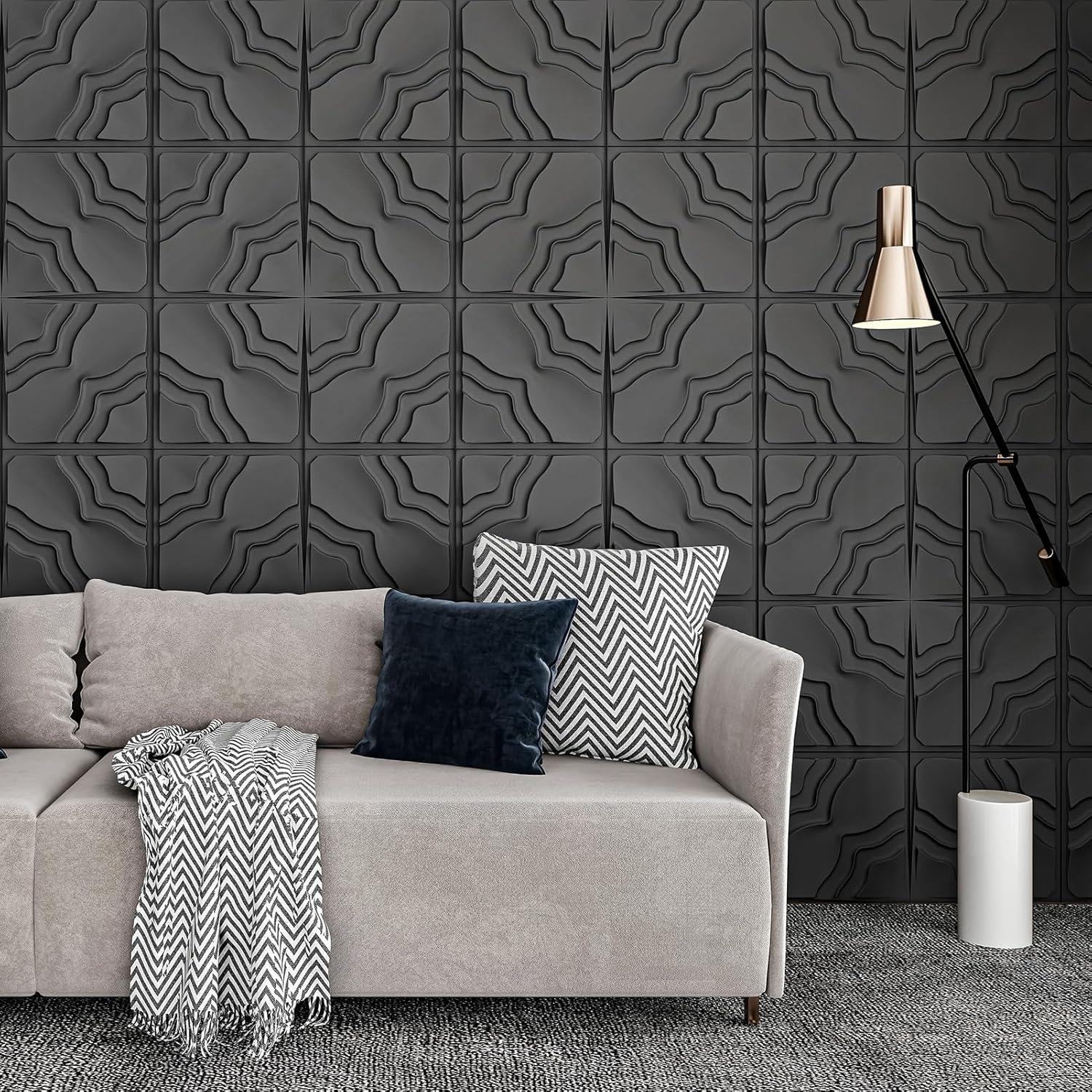 Paneles de Pared 3D Art3dwallpanels 33 Unidades PVC Negro 30x30 cm