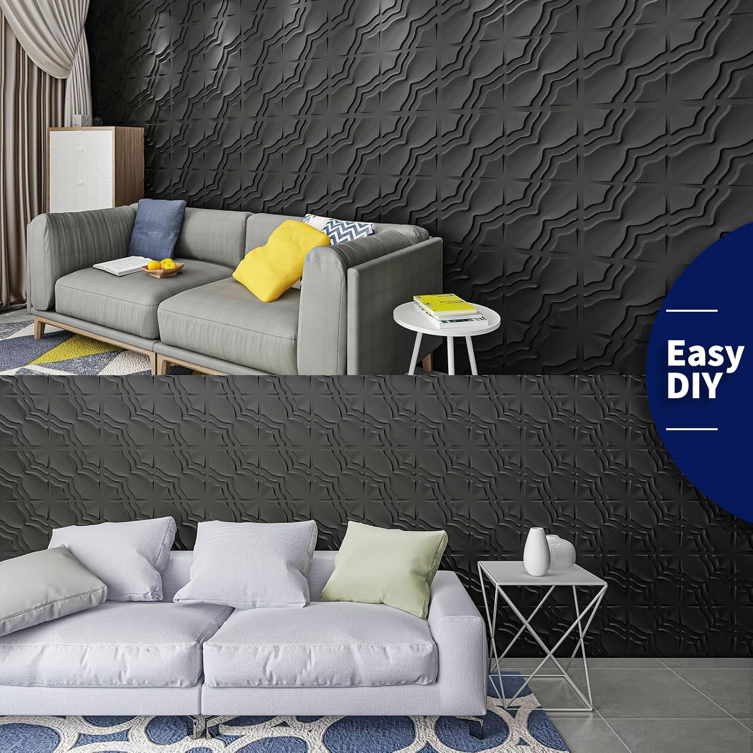 Paneles de Pared 3D Art3dwallpanels 33 Unidades PVC Negro 30x30 cm