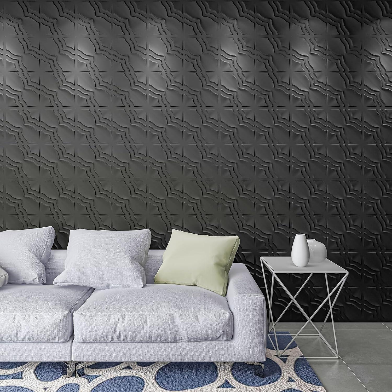 Paneles de Pared 3D Art3dwallpanels 33 Unidades PVC Negro 30x30 cm