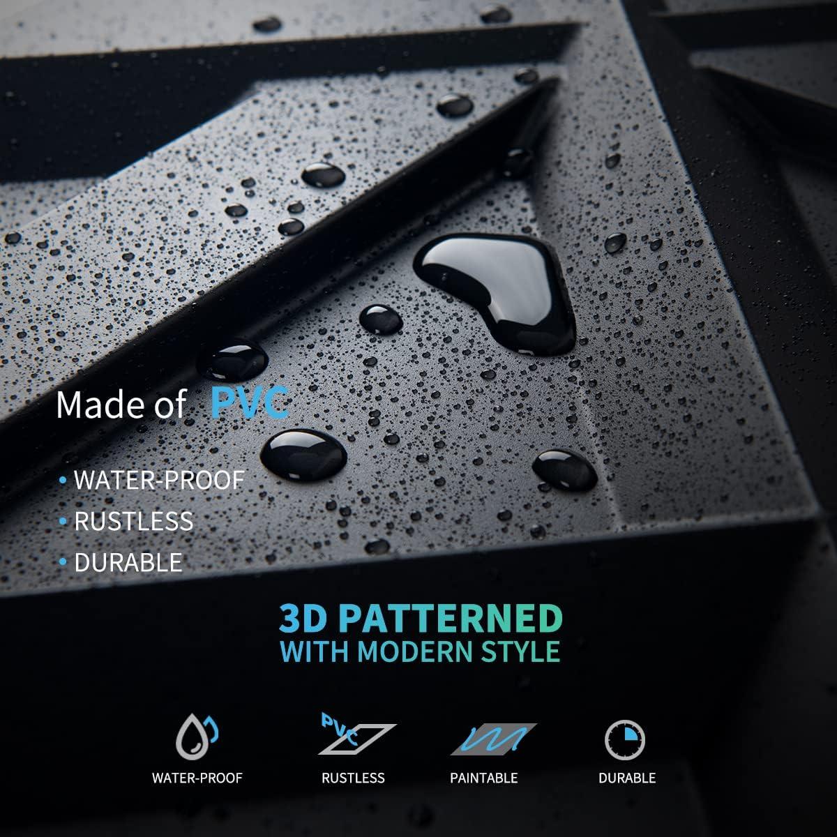 Panel de Pared 3D PVC Art3d Negro 50x50 cm Paquete de 12