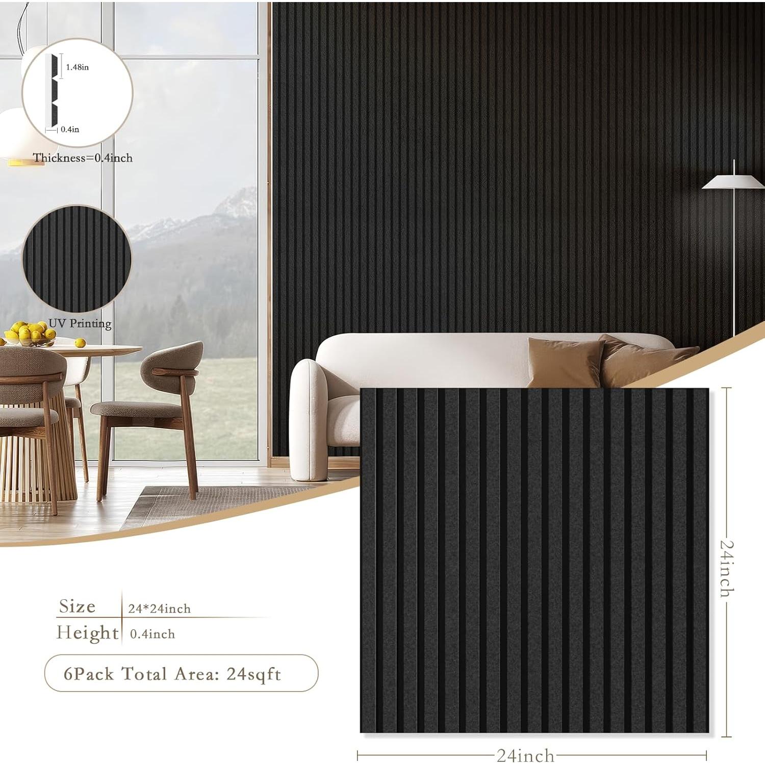 Paneles Acústicos 3D Autoadhesivos 6 Pack Negro 61x61cm