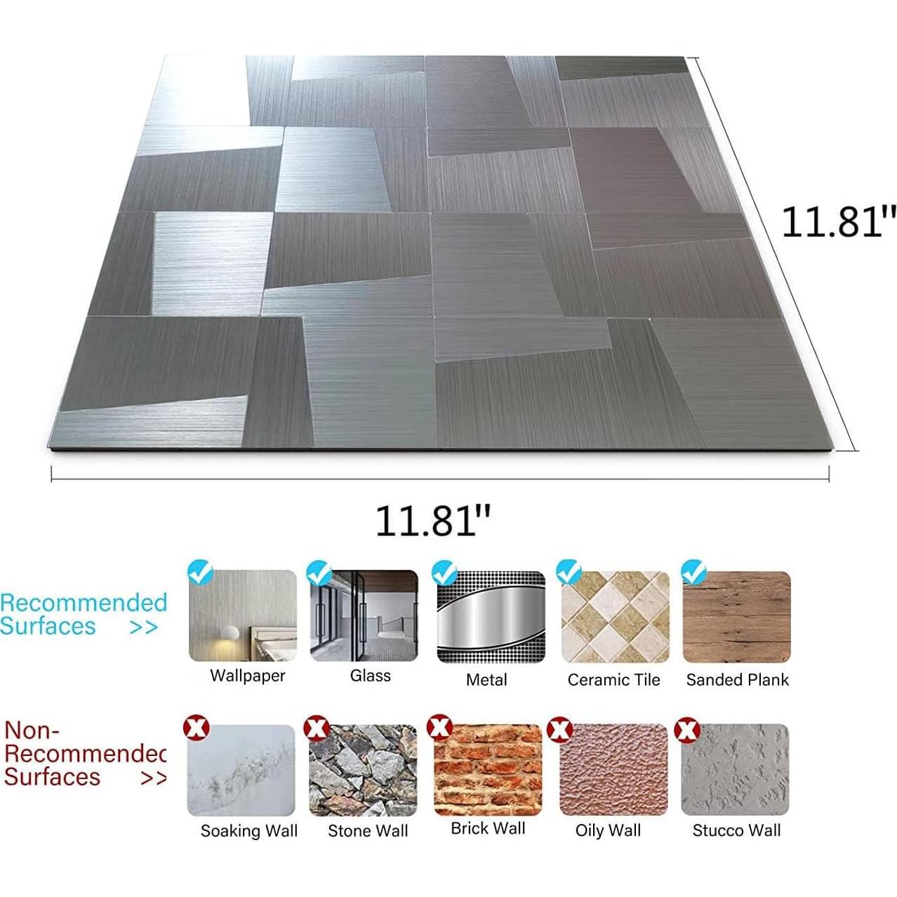 Azulejo Mosaico Autoadhesivo Weimeisc 10 Hojas Acero Inoxidable