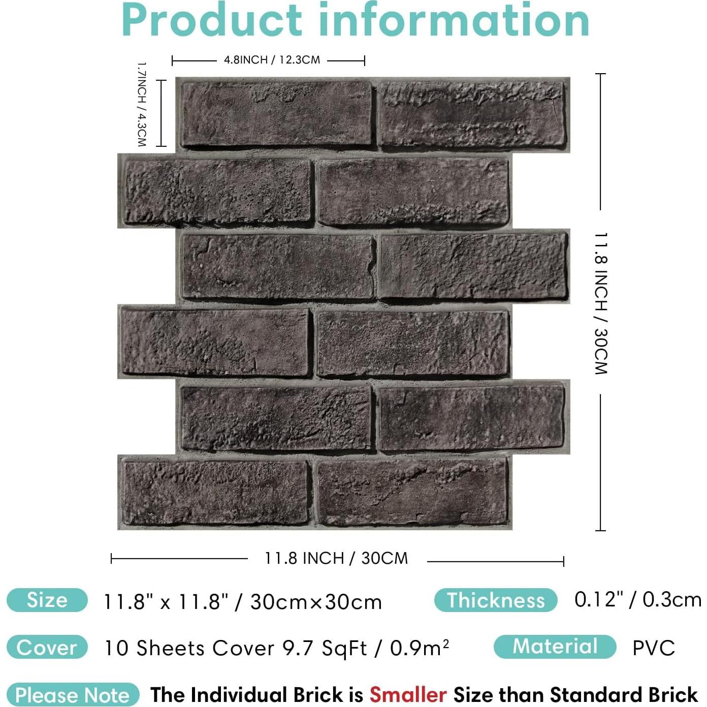 Papel Tapiz 3D Ladrillo Falso Commomy 30x30 cm 10 Piezas