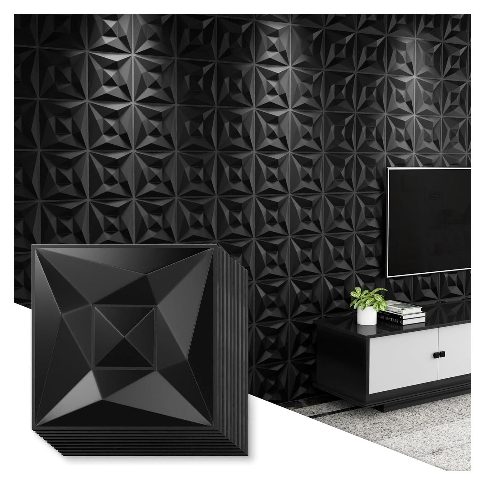 Paneles de Pared 3D Greymond PVC Negro - 33 Azulejos 30x30 cm