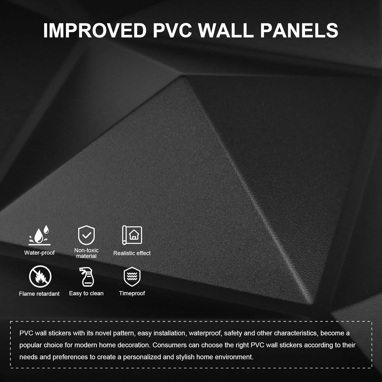 Paneles de Pared 3D Greymond PVC Negro - 33 Azulejos 30x30 cm