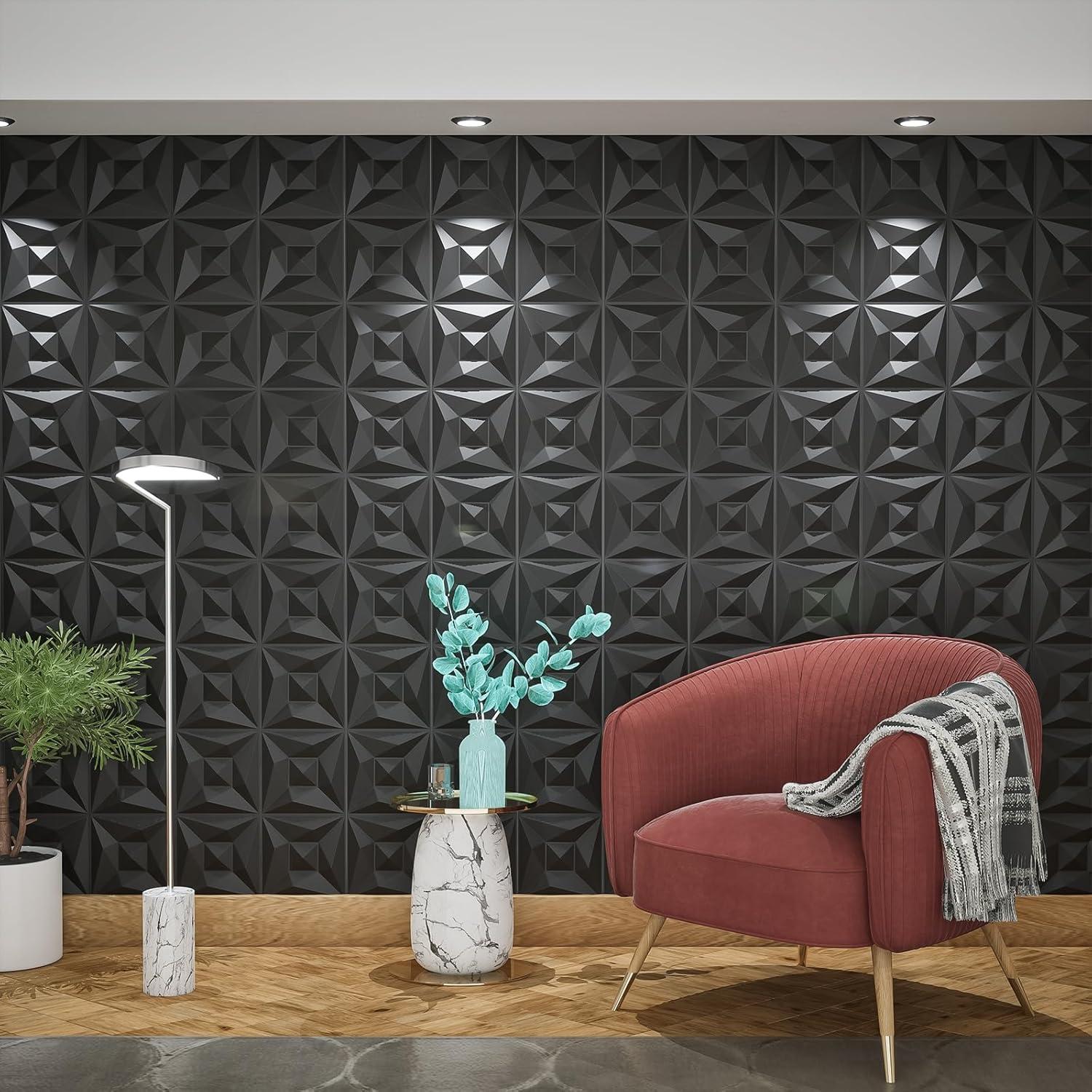 Paneles de Pared 3D Greymond PVC Negro - 33 Azulejos 30x30 cm