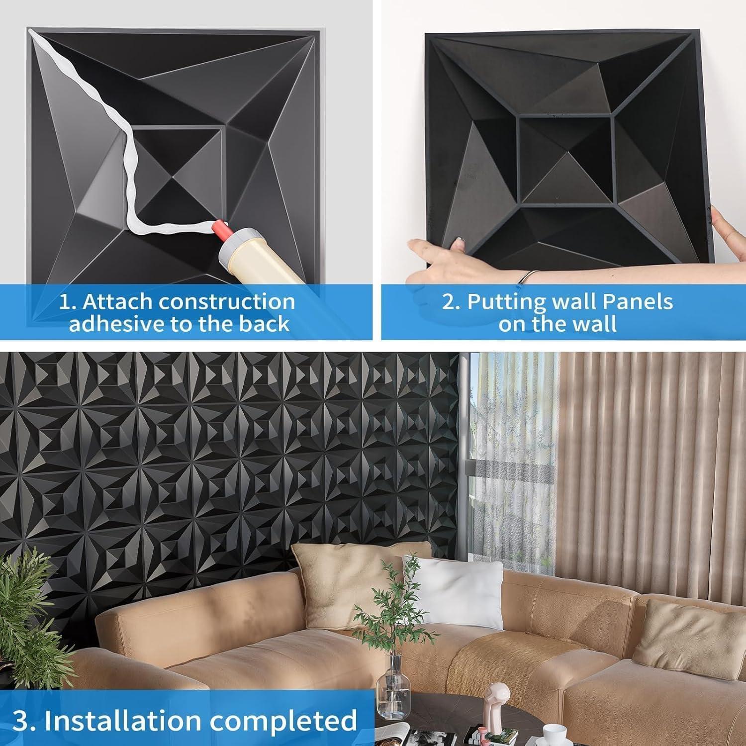 Paneles de Pared 3D Greymond PVC Negro - 33 Azulejos 30x30 cm