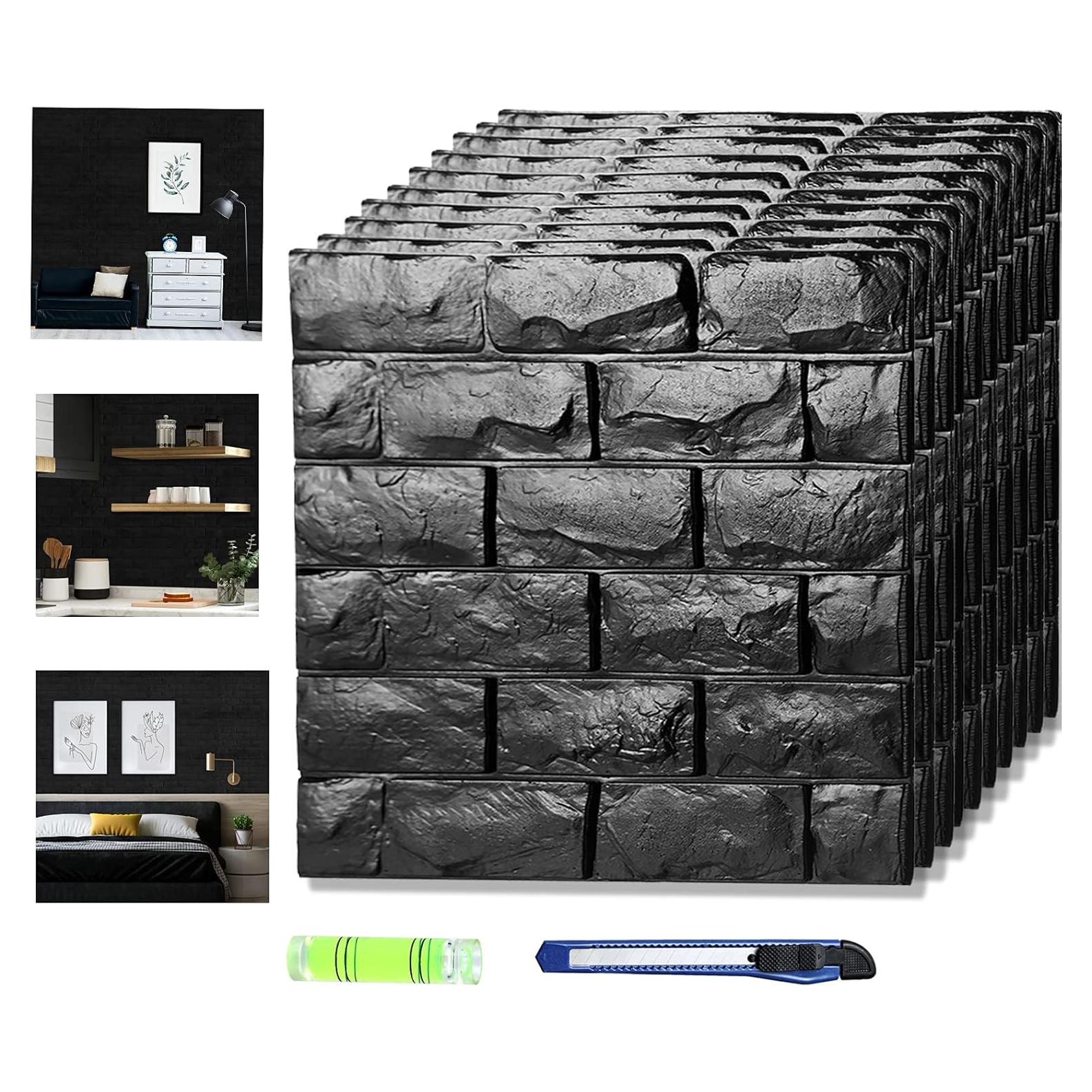 Paneles de Pared 3D Circloophs Autoadhesivos Ladrillo Negro 30 Piezas