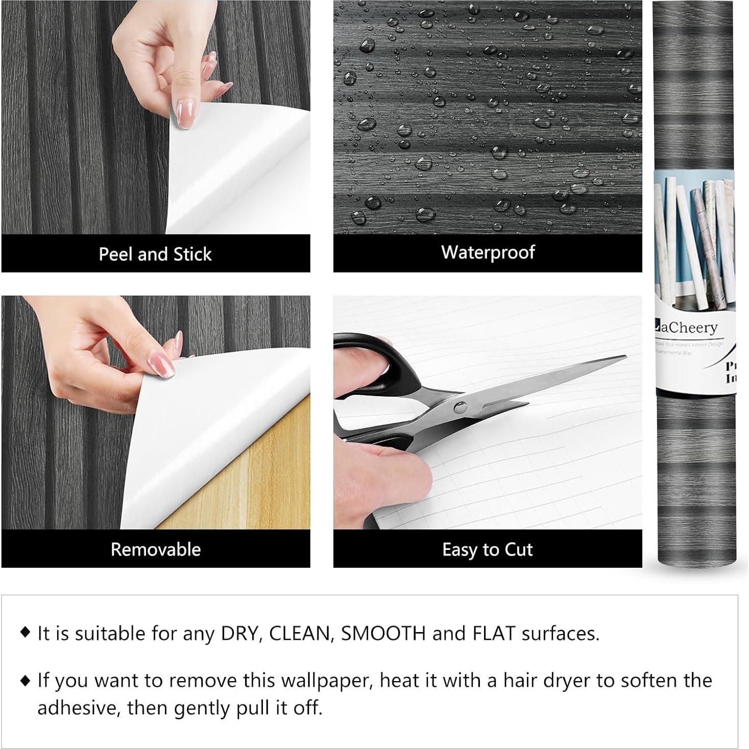 Papel Tapiz Autoadhesivo LaCheery Madera Negra 0.81 m²