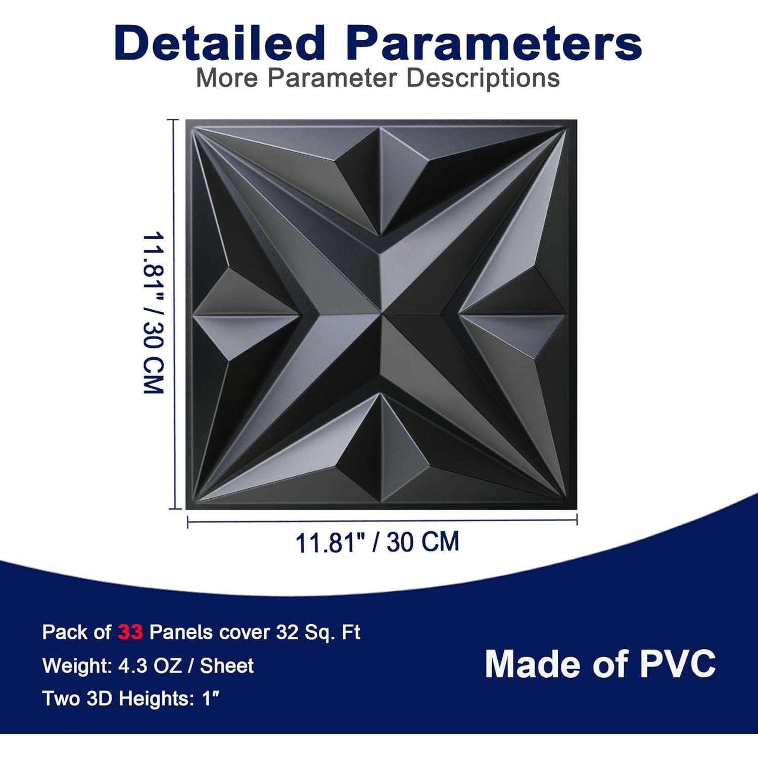 Paneles de Pared 3D MIX3D PVC Negro Mate 33 Piezas 2.97 m²
