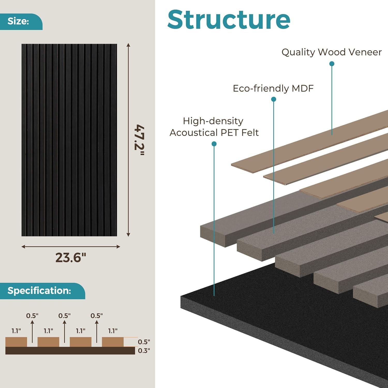 Paneles Acústicos de Madera FORTUNO 4 Pcs 120x60 cm Negro