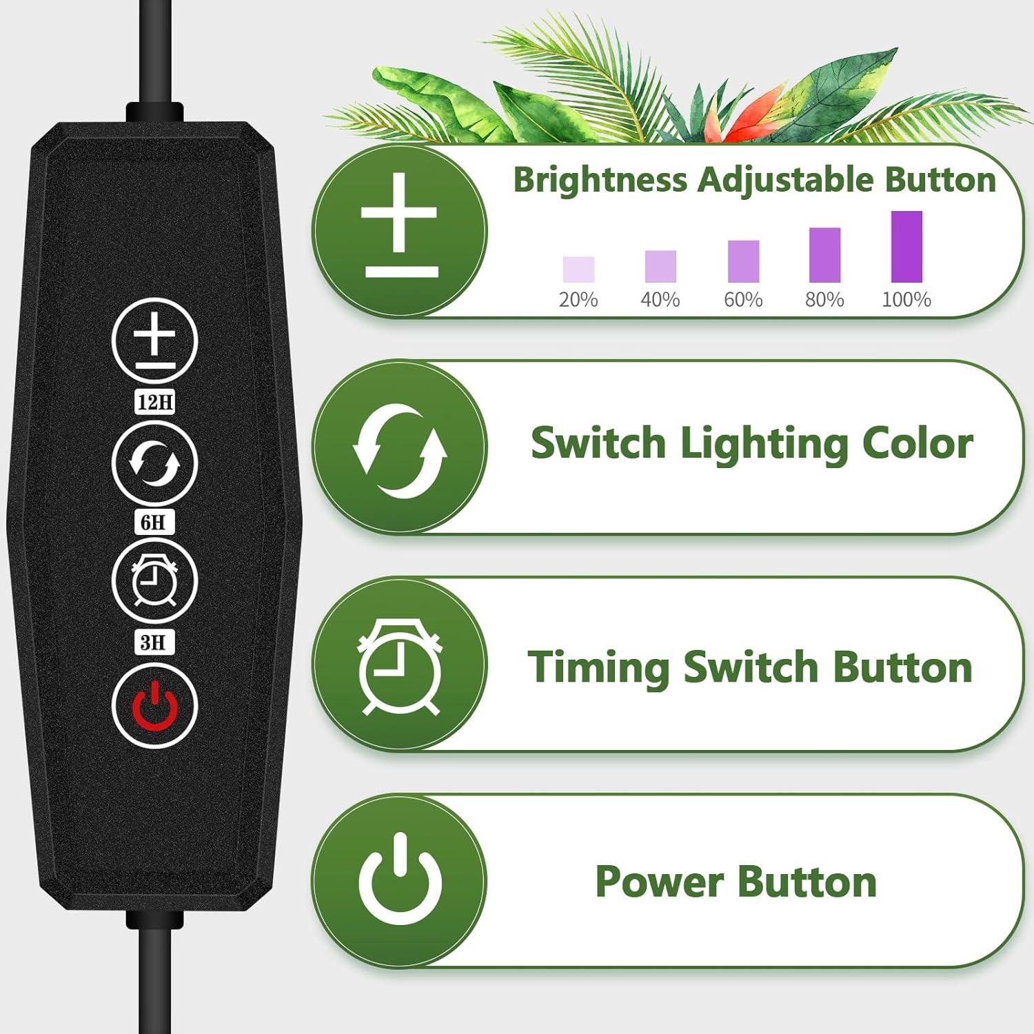 Luz de Cultivo LED Zyzykeji 3 Cabezas Espectro Completo 40cm