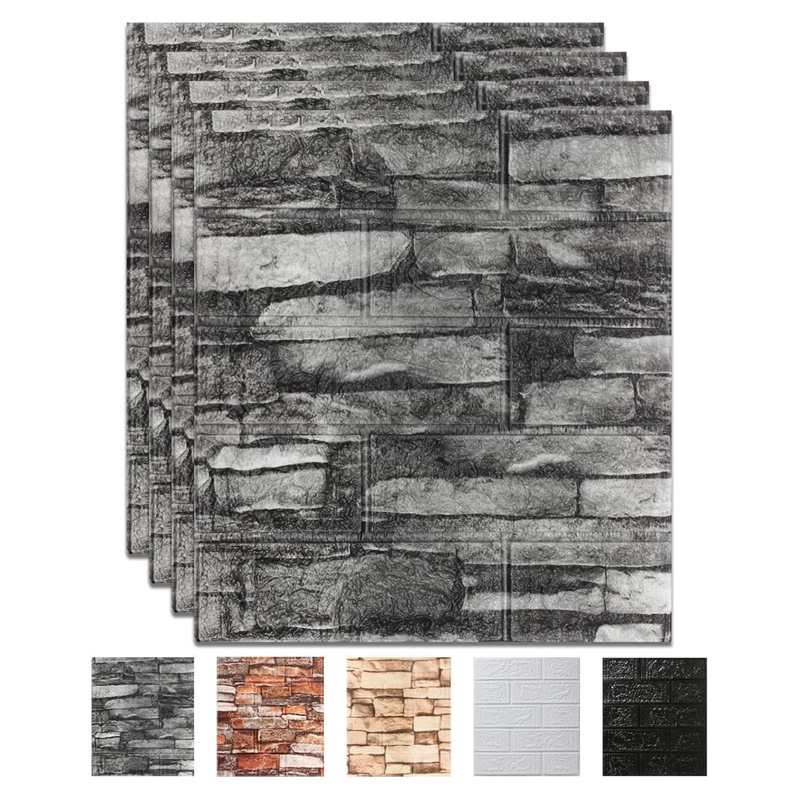 Paquete de 10 Paneles de Pared 3D CvoMep Piedra Negra 34.8x38.4 cm