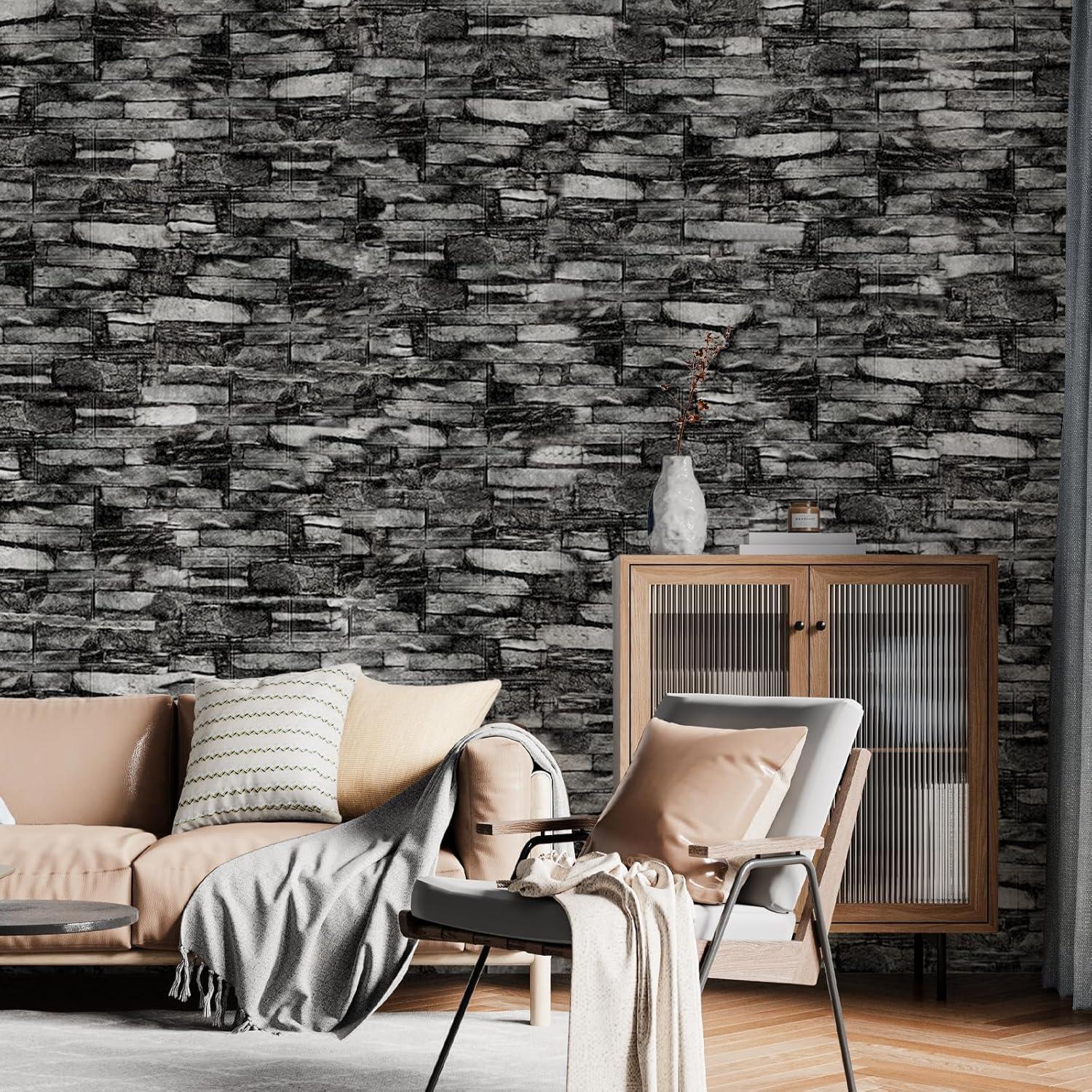 Paquete de 10 Paneles de Pared 3D CvoMep Piedra Negra 34.8x38.4 cm