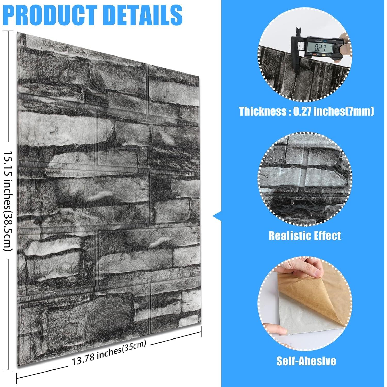 Paquete de 10 Paneles de Pared 3D CvoMep Piedra Negra 34.8x38.4 cm