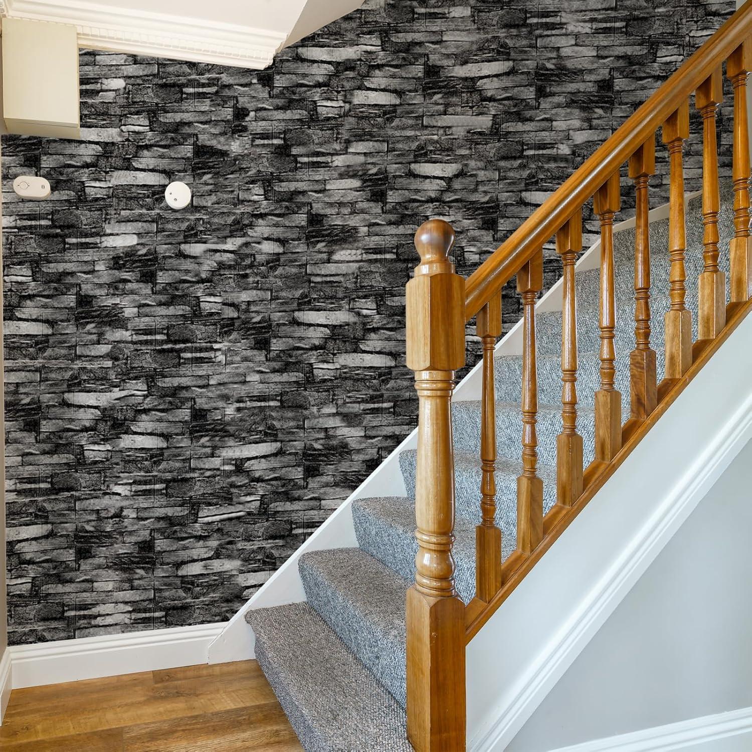 Paquete de 10 Paneles de Pared 3D CvoMep Piedra Negra 34.8x38.4 cm