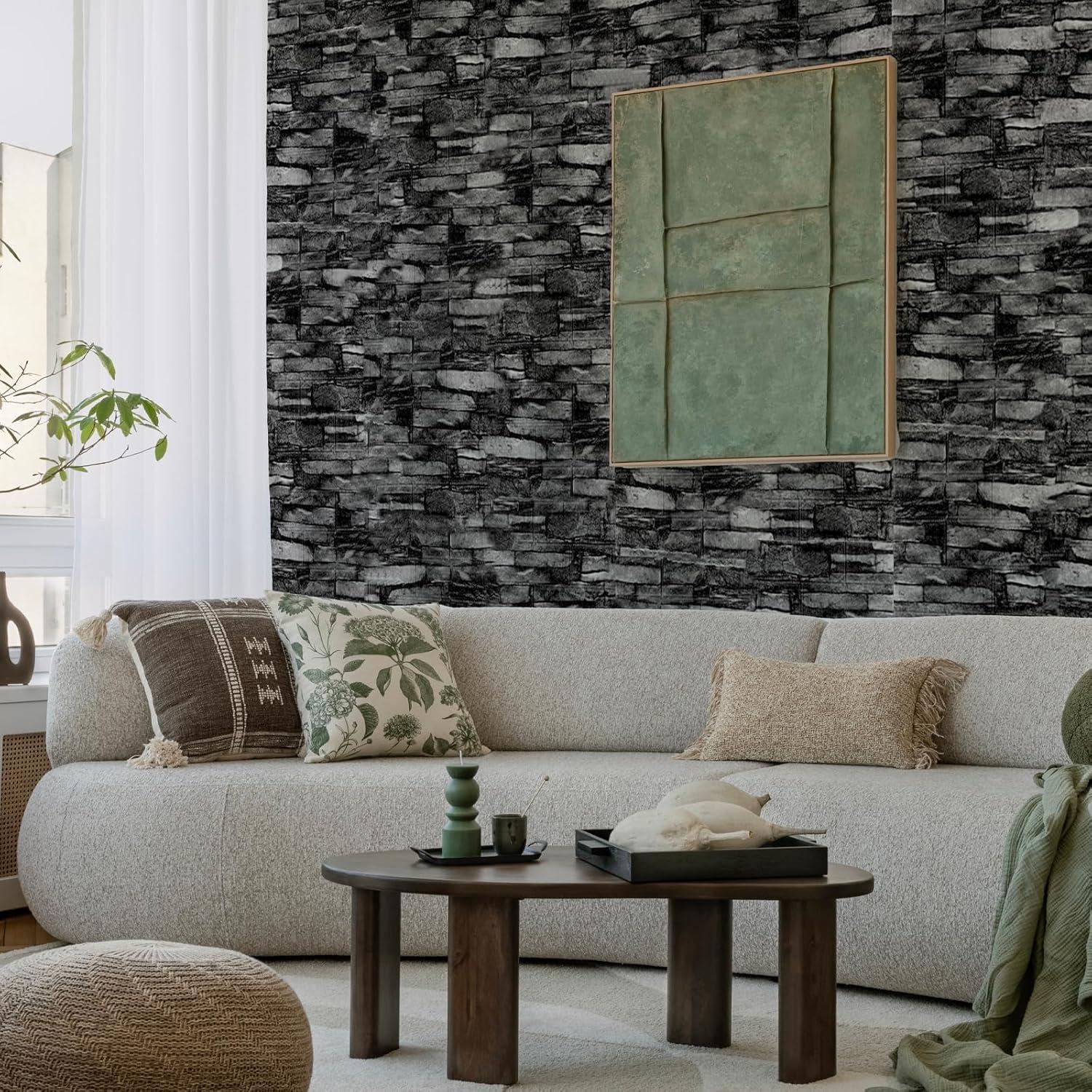 Paquete de 10 Paneles de Pared 3D CvoMep Piedra Negra 34.8x38.4 cm